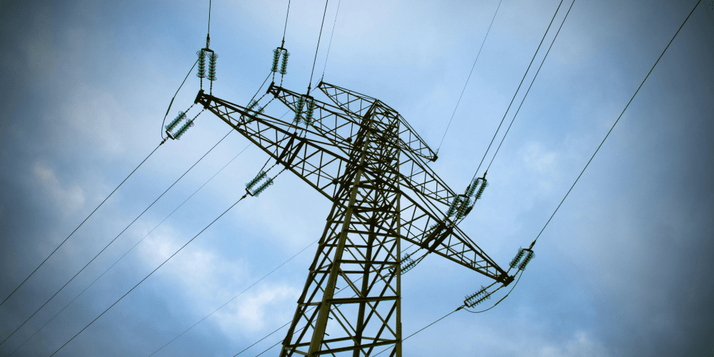 Close up of a powerline tower