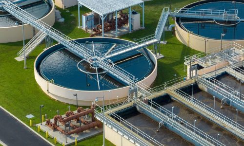 Aerial,View,Of,Modern,Water,Cleaning,Facility,At,Urban,Wastewater
